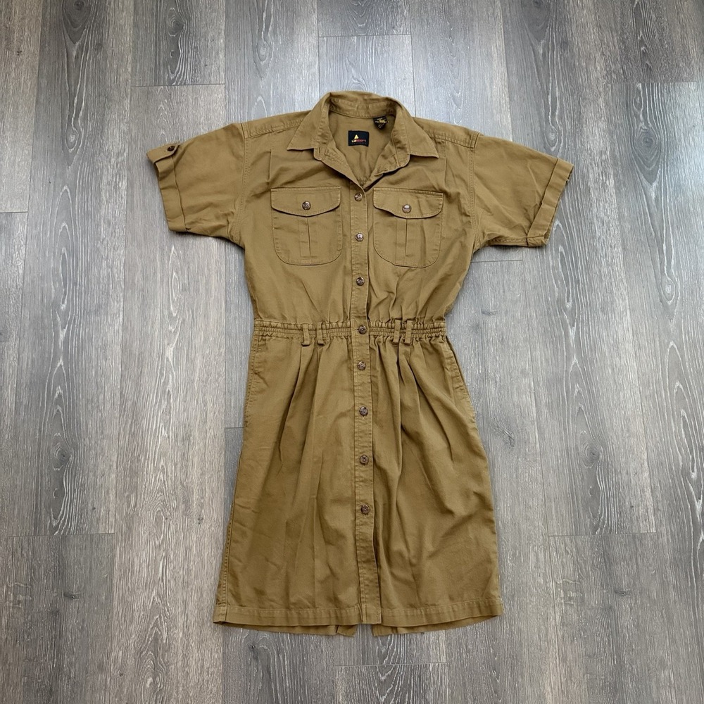 Vintage Lizsport Shirt Dress Medium Petite Button Front 90s Utility Short Sleeve